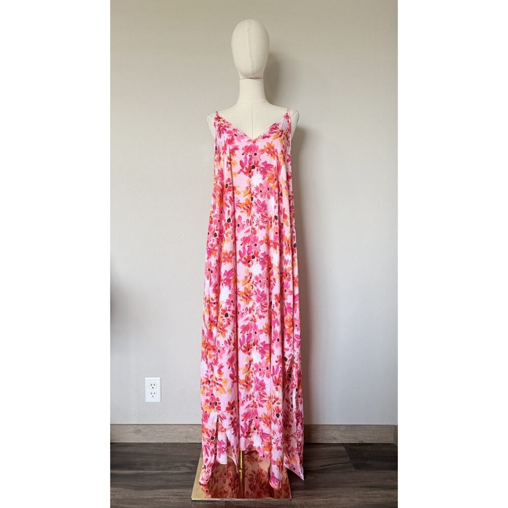 Van Winkle Pink Orange Tropical Maxi Dress Beach Coastal Boho Pockets Womens 1X - Picture 3 of 14